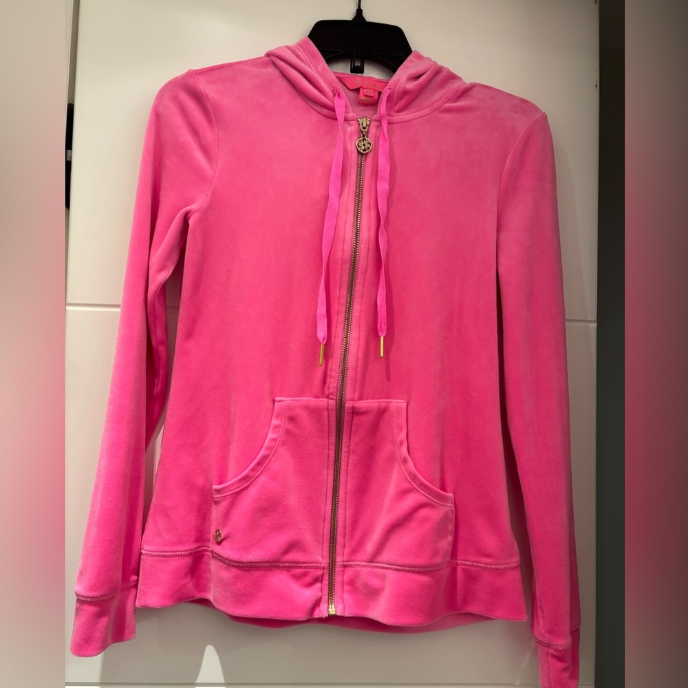 Lily Pulitzer Pink Larina Velour full zip up. Size XXS.